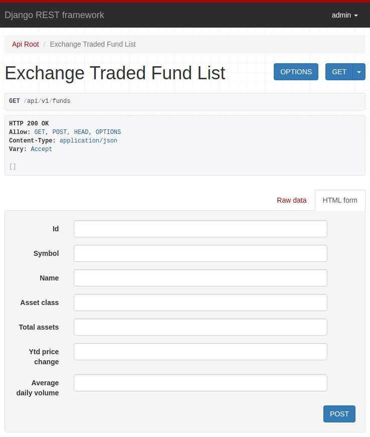 DRF Browsable Interface - ETF Form
